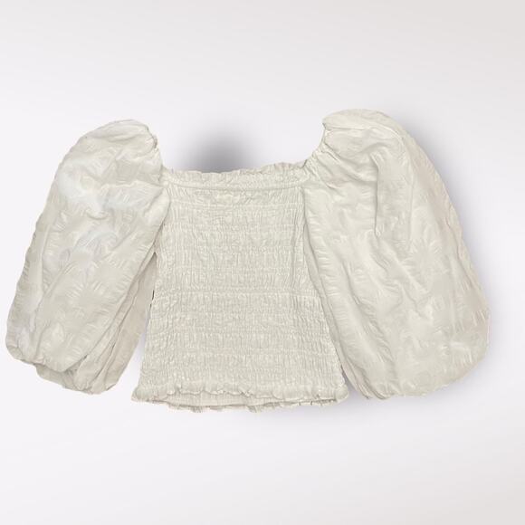 Anthropologie Maeve Cropped Puff Sleeve Blouse Womens XS White Coquette Boho‎ - Picture 7 of 9